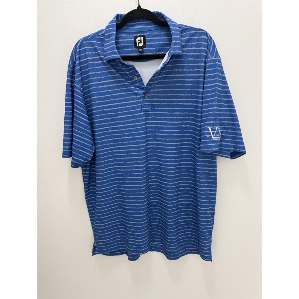 FootJoy FJ Mens Large Blue Striped Golf Polo Shirt Stretch Performance Ventana